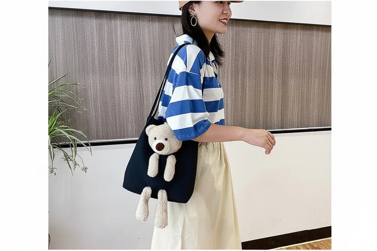 Cute Shoulder Bag Kawaii Tote Handbag with Cute Teddy Bear