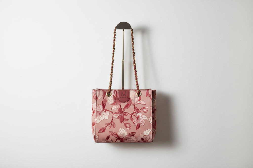 Knitted Floral Hand Held Handbag with adjustable strap