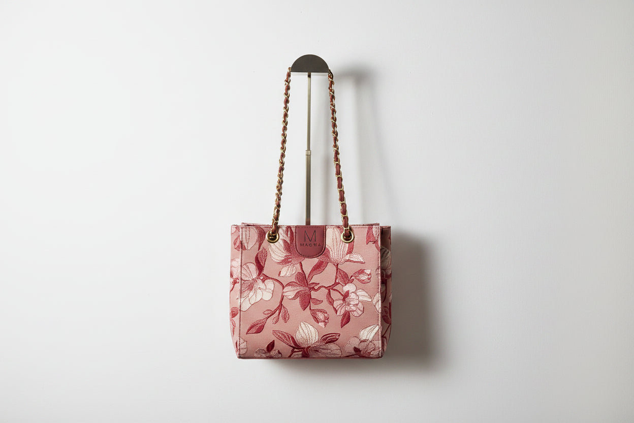 Knitted Floral Hand Held Handbag with adjustable strap