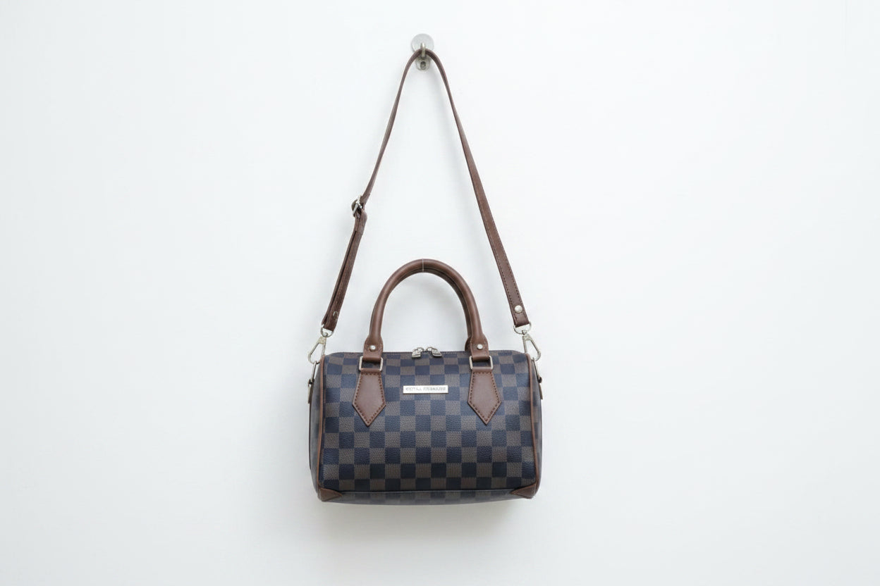 Stylish brown checkered sling Bag