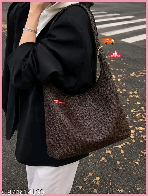 Brown woven pu Hobo