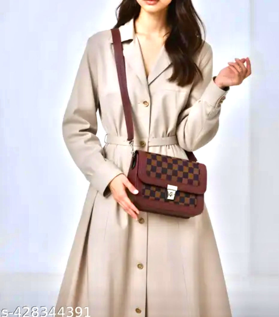 Check print Box sling Bag