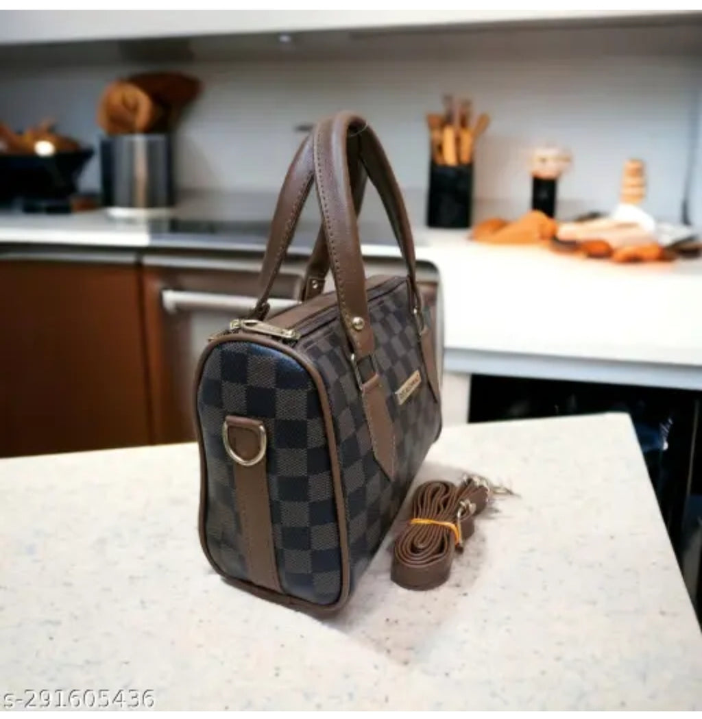 Stylish brown checkered sling Bag