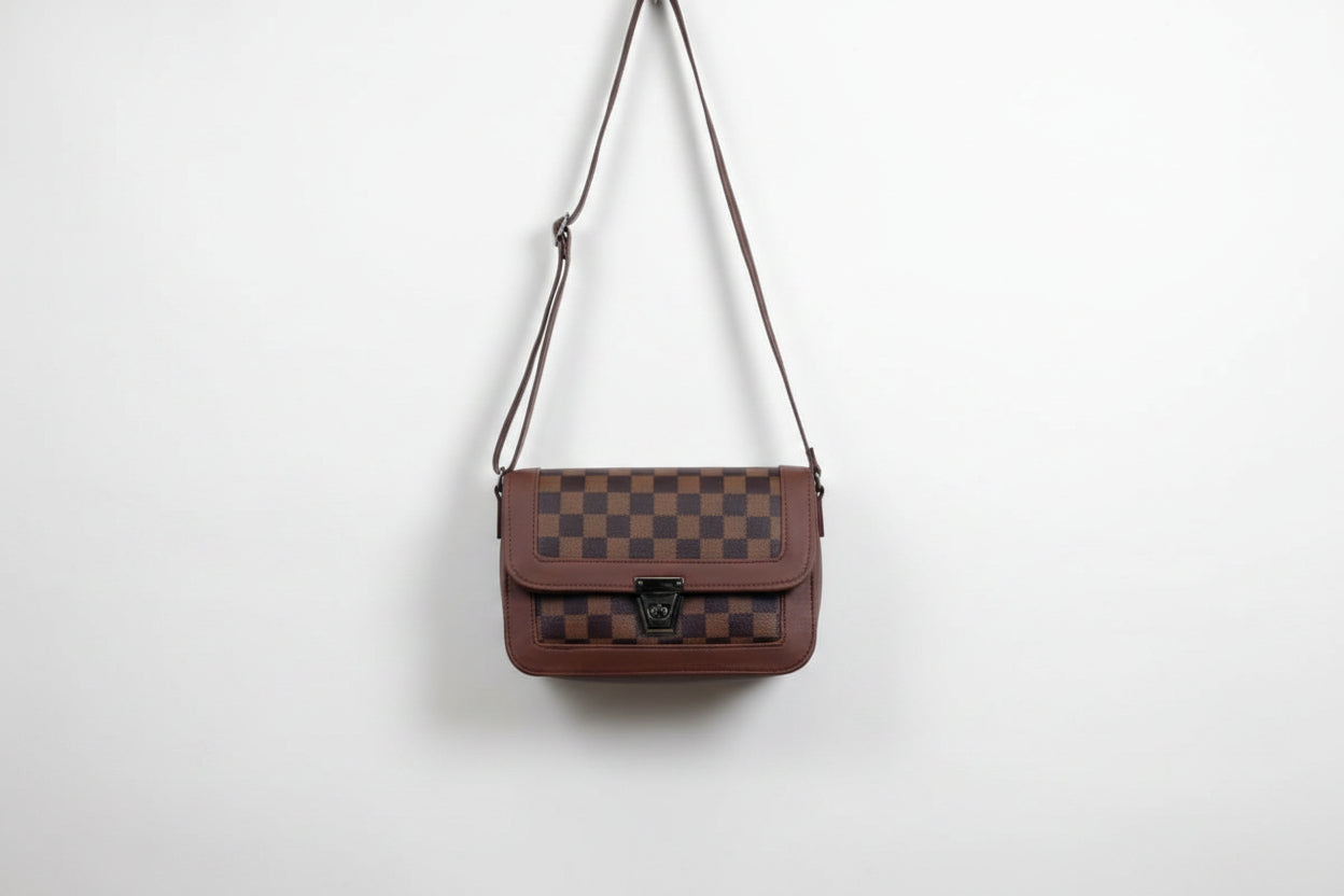 Check print Box sling Bag