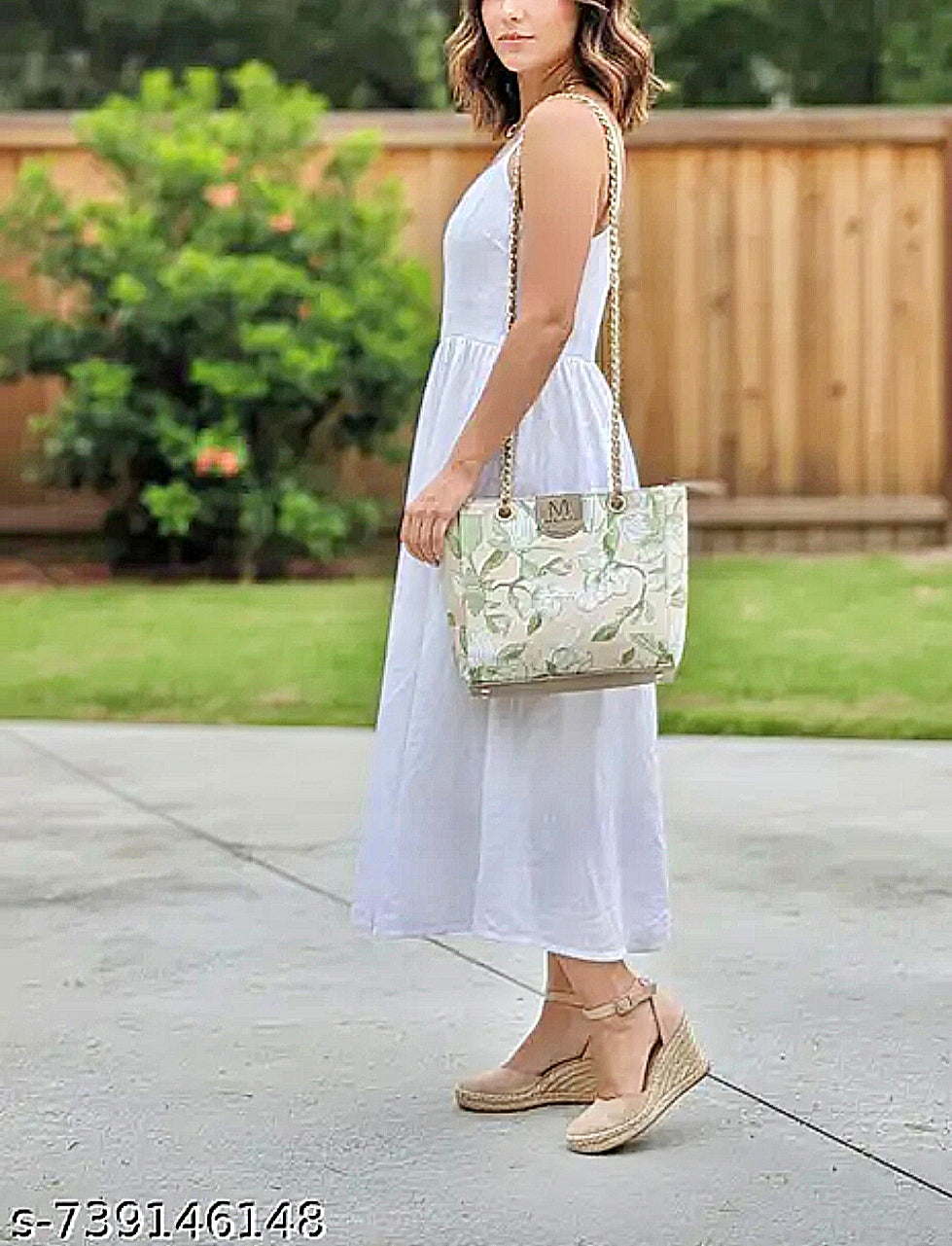 Knitted Floral Hand Held Handbag with adjustable strap