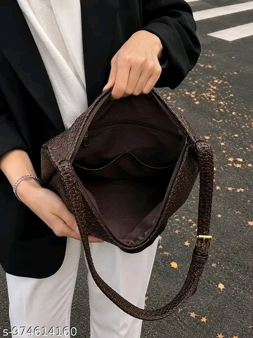 Brown woven pu Hobo