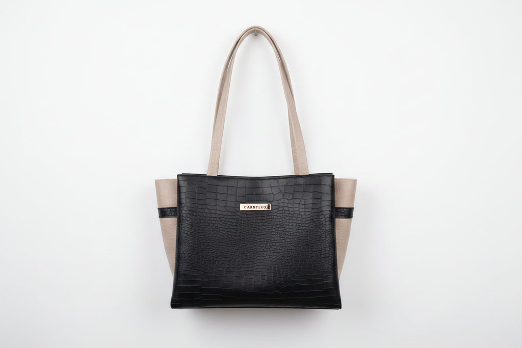 Crocodile pattern dual tone hand bag