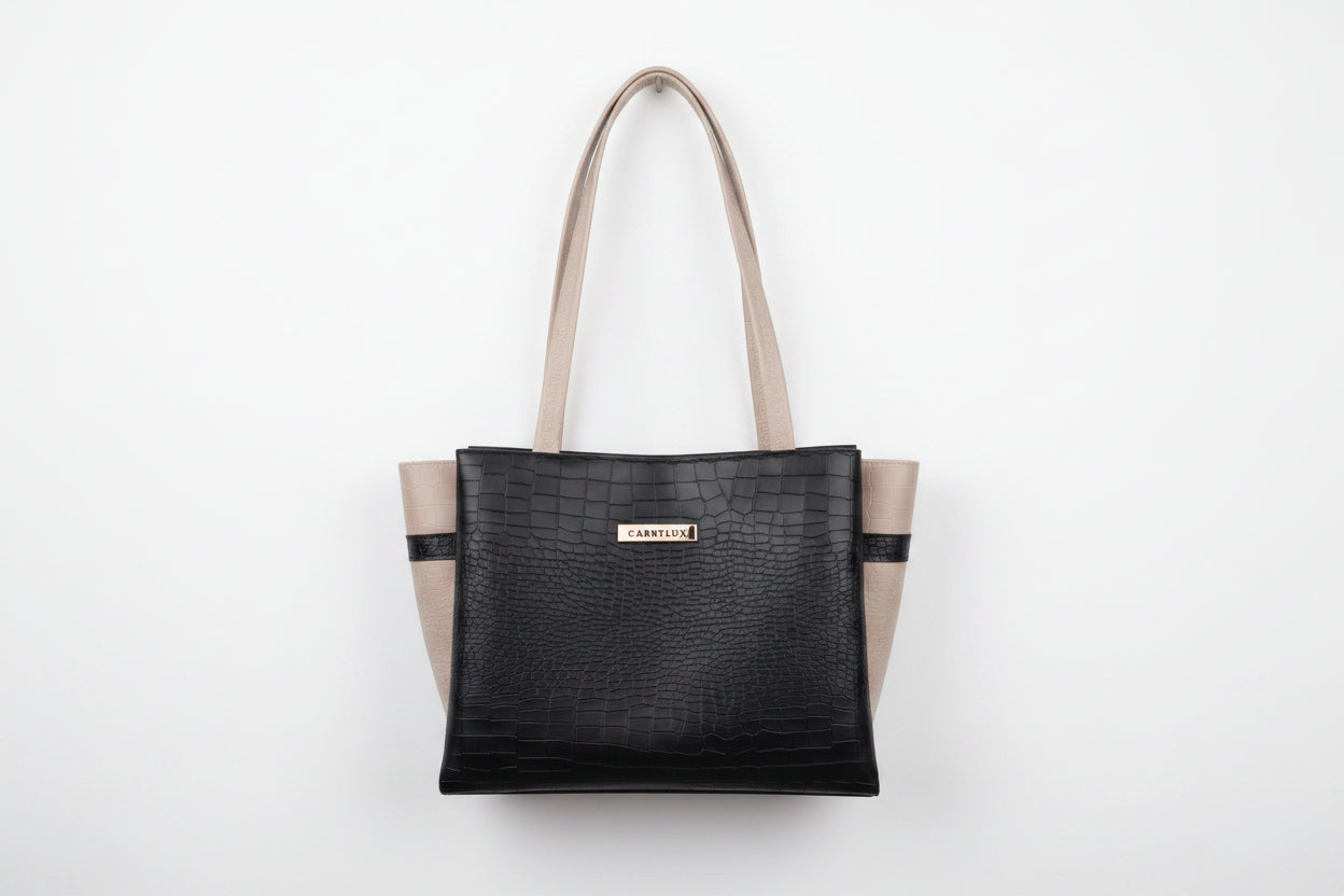 Crocodile pattern dual tone hand bag