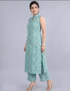 Stylish Rayon Printed sleeveles Kurta With Palazzos Set For Women