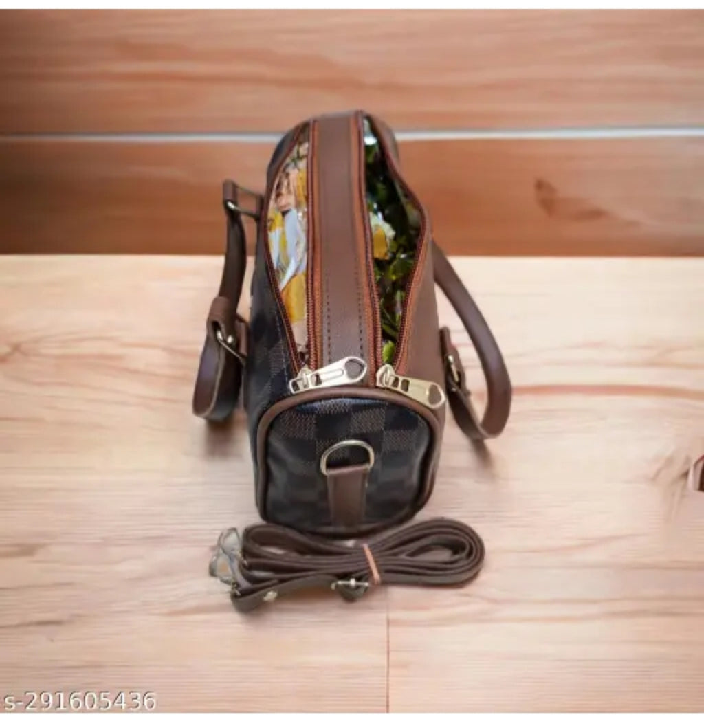 Stylish brown checkered sling Bag
