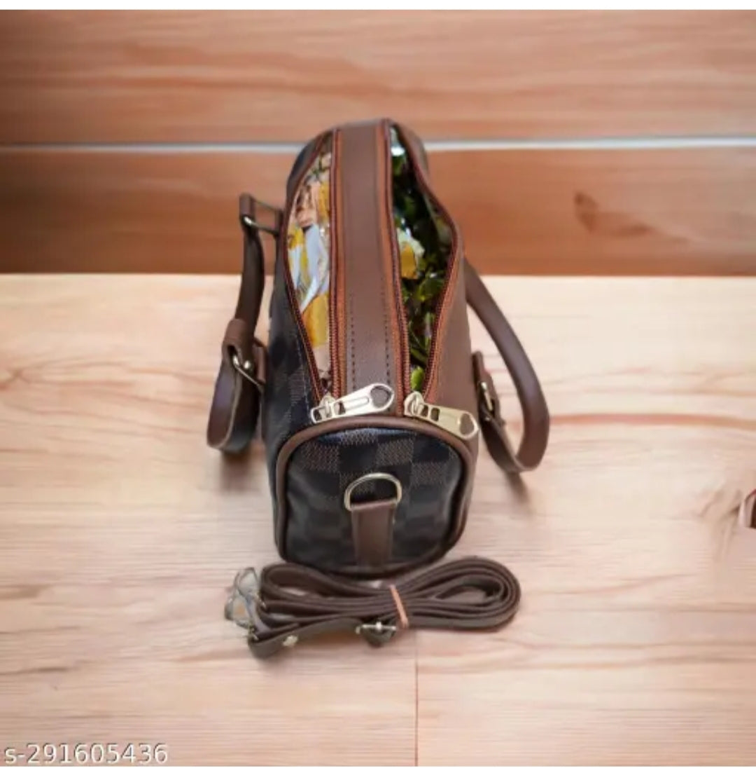 Stylish brown checkered sling Bag